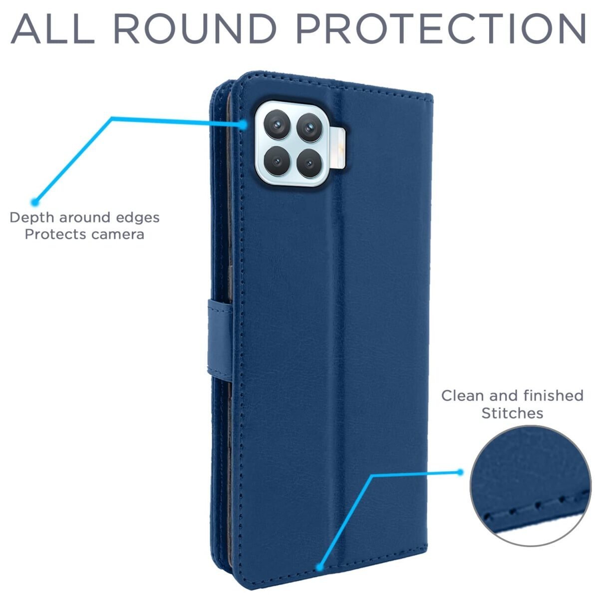 Oppo F17 Pro Flip Case Leather Finish | Inside TPU with Card Pockets | Wallet Stand and Shock Proof | Magnetic Closing | Complete Protection Flip Cover for Oppo F17 Pro (Blue)