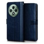 Shock Proof Flip Cover Back Case Cover for Oppo F27 5G (Flexible | Leather Finish | Card Pockets Wallet & Stand | Blue)