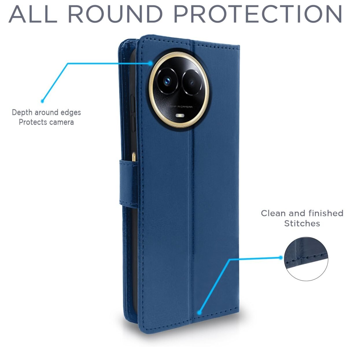 Realme 11 / 11X 5G / Narzo 60X 5G Flip Cover Leather Finish | Inside TPU with Card Pockets | Wallet Stand and Shock Proof | Complete Protection Flip Case (Blue)