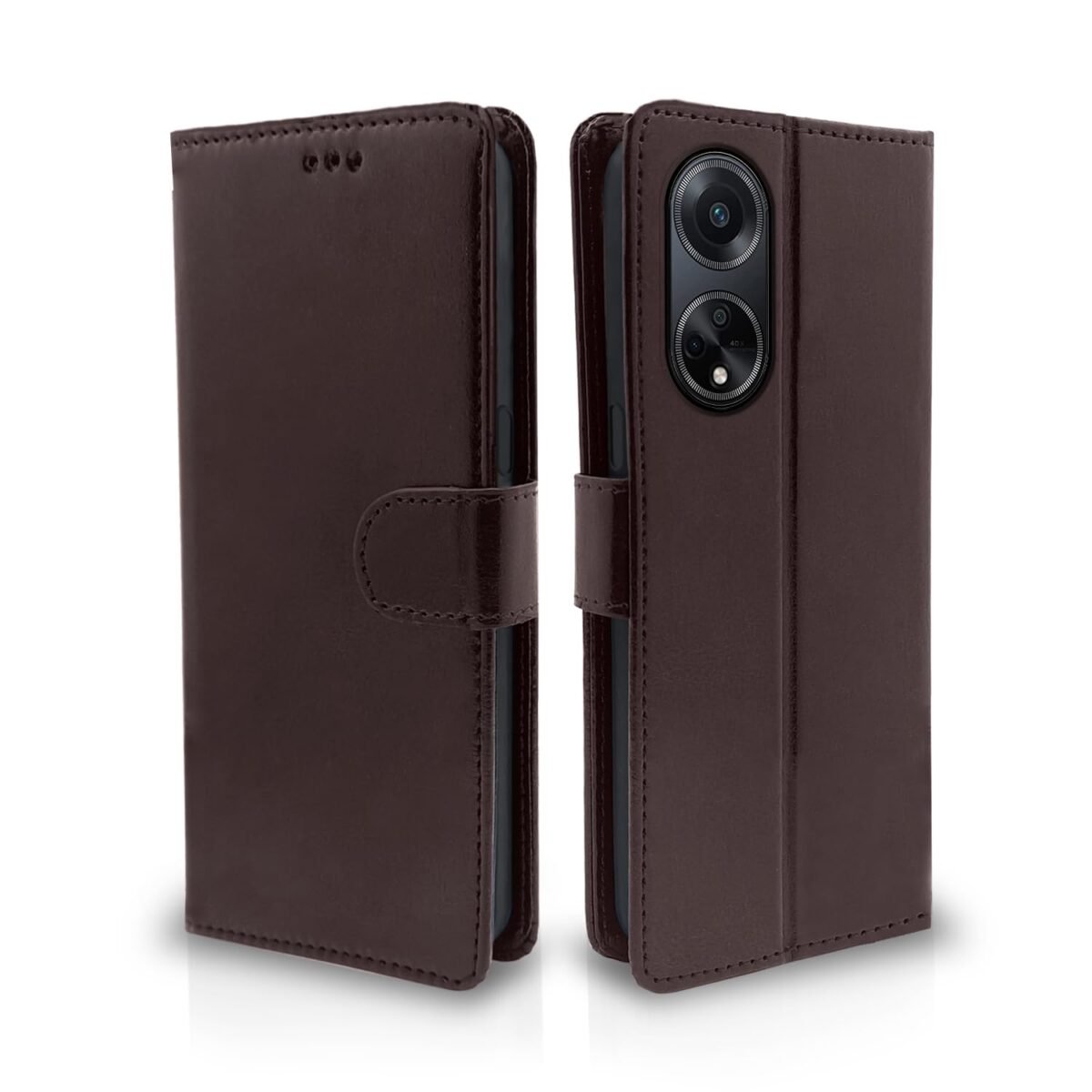 Oppo F23 5G Flip Cover Leather Finish | Inside TPU with Card Pockets | Wallet Stand and Shock Proof | Complete Protection Flip Case (Coffee)