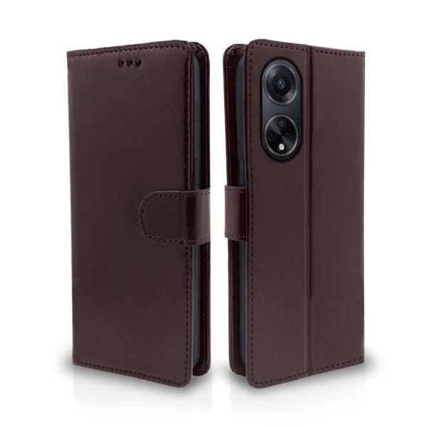 Oppo F23 5G Flip Cover Leather Finish | Inside TPU with Card Pockets | Wallet Stand and Shock Proof | Complete Protection Flip Case (Coffee)