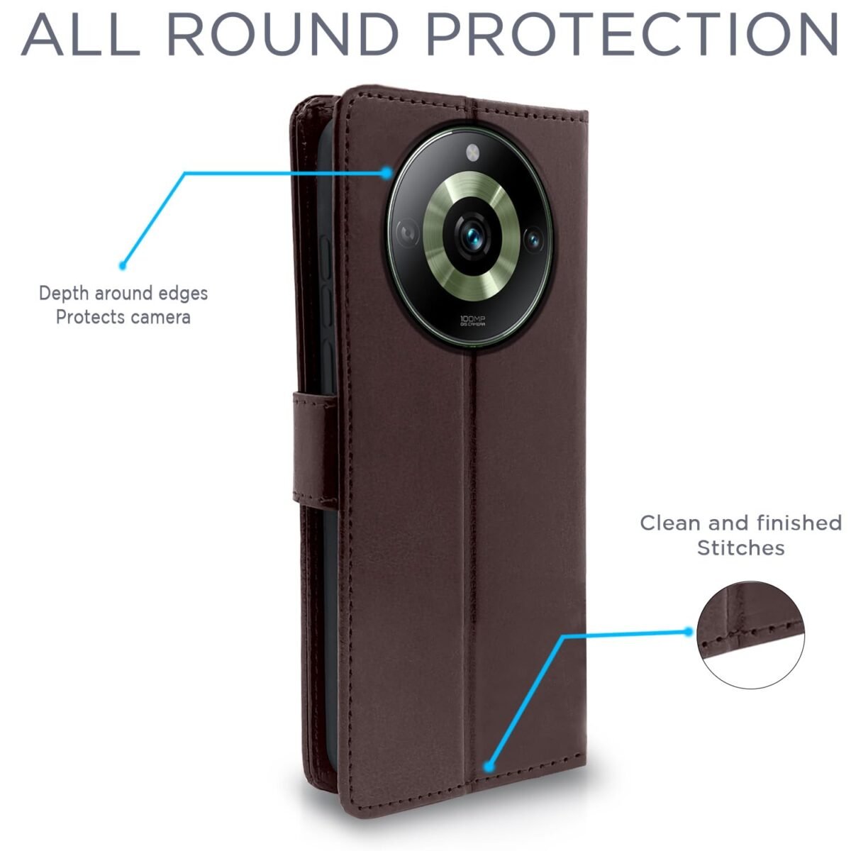 Realme 11 Pro / 11 Pro Plus 5G / Narzo 60 Pro 5G Flip Cover Leather Finish | Inside TPU with Card Pockets | Wallet Stand and Shock Proof | Complete Protection Flip Case (Coffee)