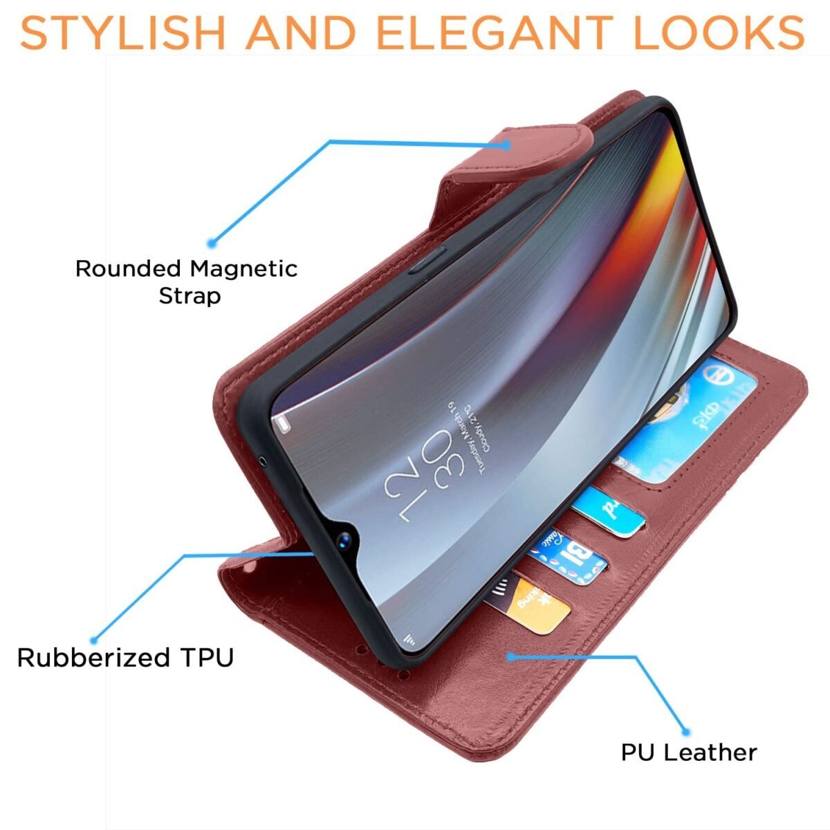 Flip Cover Leather Finish | Inside TPU with Card Pockets | Complete Protection Button Flip for Realme Narzo 70x 5G / N65 / Realme 13/12/12X 5G/C65 (Blue)