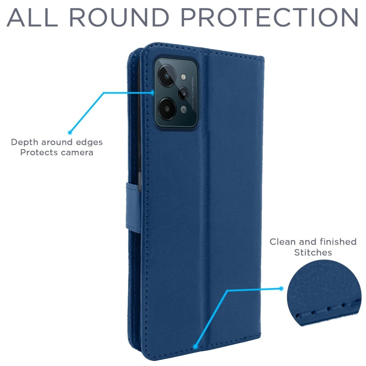 Realme C31 Flip Cover | PU Leather Finish | 360 Protection | Wallet & Stand | Strong Magnetic Flip Case for Realme C31 (Blue)
