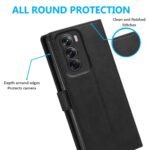 Flip Back Case for Oppo Reno 12 Pro 5G | Genuine Leather Finish | Designer Button | Inbuilt Pockets & Stand | Flip Cover Back Case for Oppo Reno 12 Pro 5G (Black)