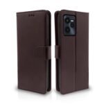 Realme C35 Flip Case Leather Finish | Inside TPU with Card Pockets | Wallet Stand and Shock Proof | Magnetic Closing | Complete Protection Flip Cover for Realme C35 (Coffee)