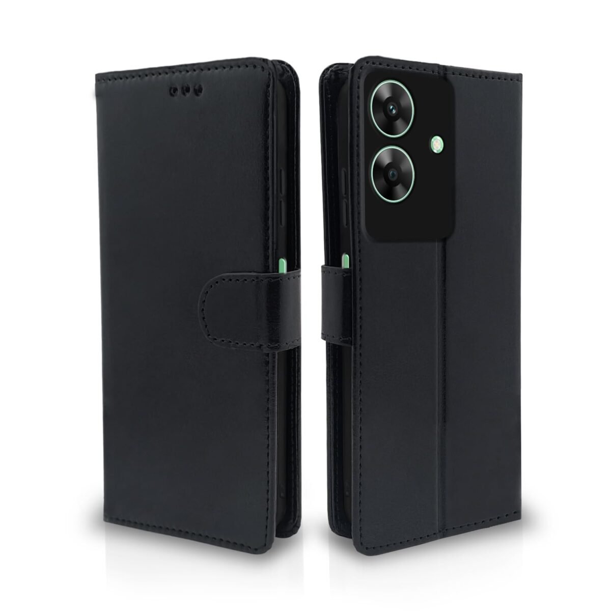 Flip Cover Leather Finish | Inside TPU with Card Pockets | Wallet Stand and Shock Proof | Complete Protection Flip Case for Realme C61 / Realme Narzo N61 (Black)