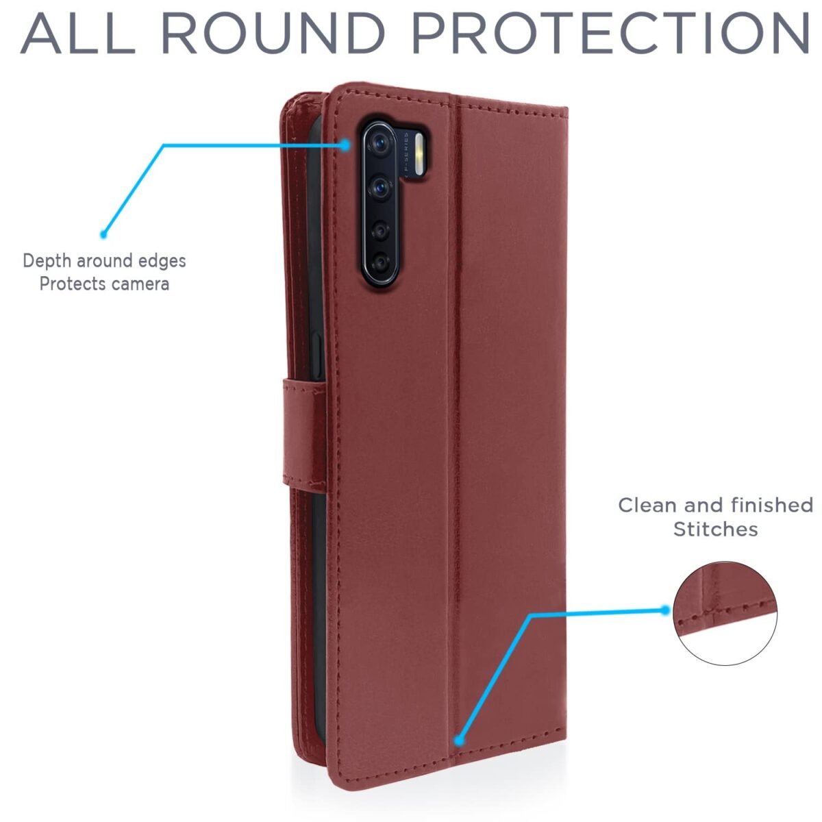 Flip Cover Leather Finish | Inside TPU with Card Pockets | Wallet Stand and Shock Proof | Complete Protection Flip Case for Oppo F15(Brown)