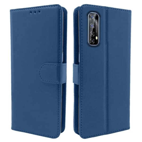 Realme 7 Flip Case Leather Finish | Inside TPU with Card Pockets | Wallet Stand and Shock Proof | Magnetic Closing | Complete Protection Flip Cover for Realme 7 (Blue)