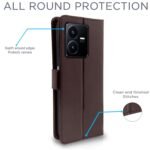 Vivo Y22 Flip Case Leather Finish | Inside TPU with Card Pockets | Wallet Stand and Shock Proof | Magnetic Closing | Complete Protection Flip Cover for Vivo Y22 (Coffee)