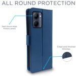 Realme C33 Flip Case Leather Finish | Inside TPU with Card Pockets | Wallet Stand and Shock Proof | Magnetic Closing | Complete Protection Flip Cover (Blue)