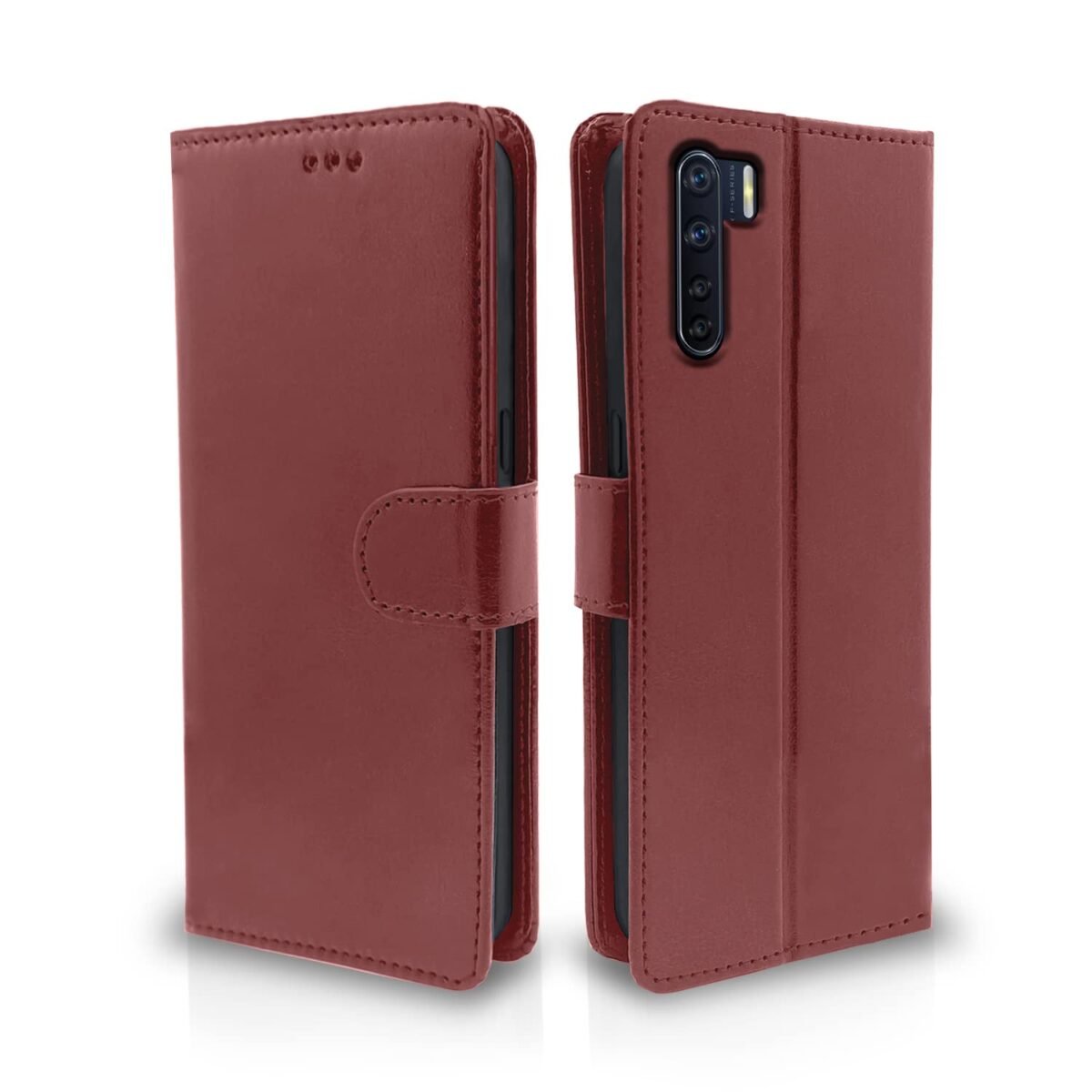 Flip Cover Leather Finish | Inside TPU with Card Pockets | Wallet Stand and Shock Proof | Complete Protection Flip Case for Oppo F15(Brown)