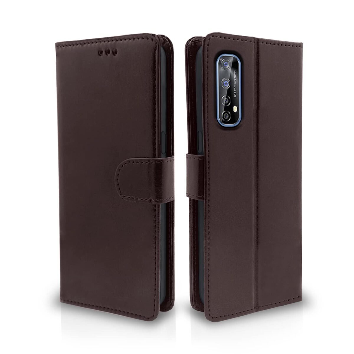Flip Case Leather Finish | Inside TPU with Card Pockets | Wallet Stand and Shock Proof | Magnetic Closing | Complete Protection Flip Cover for Realme 7 / Narzo 30 4G / Narzo 20 Pro (Coffee)