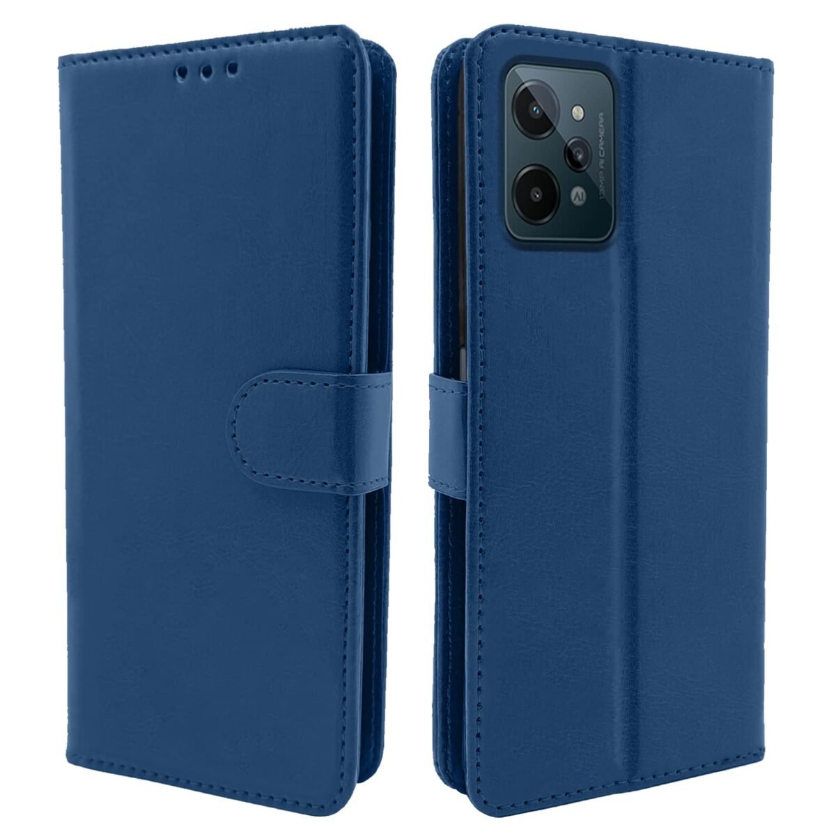 Realme C31 Flip Cover | PU Leather Finish | 360 Protection | Wallet & Stand | Strong Magnetic Flip Case for Realme C31 (Blue)