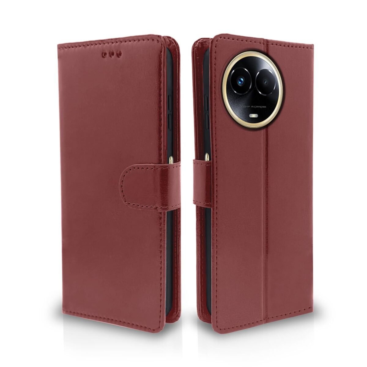 Realme 11 / 11X 5G / Narzo 60X 5G Flip Cover Leather Finish | Inside TPU with Card Pockets | Wallet Stand and Shock Proof | Complete Protection Flip Case (Brown)