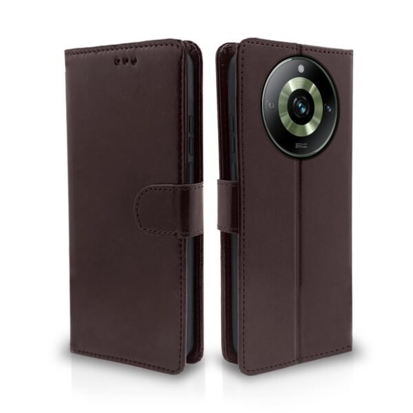 Realme 11 Pro / 11 Pro Plus 5G / Narzo 60 Pro 5G Flip Cover Leather Finish | Inside TPU with Card Pockets | Wallet Stand and Shock Proof | Complete Protection Flip Case (Coffee)