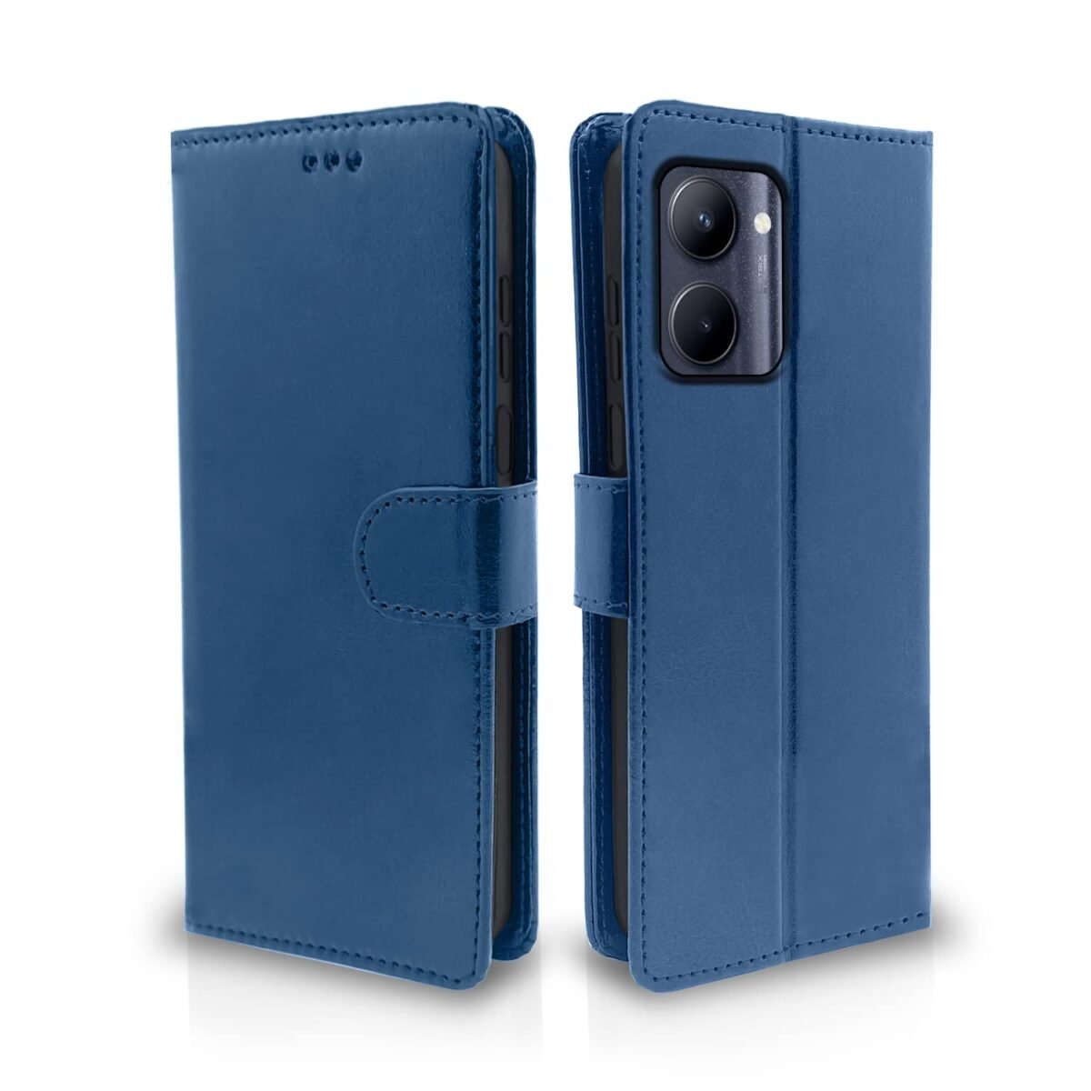 Realme C33 Flip Case Leather Finish | Inside TPU with Card Pockets | Wallet Stand and Shock Proof | Magnetic Closing | Complete Protection Flip Cover (Blue)