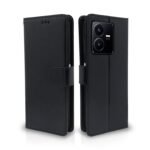 Vivo Y22 Flip Case Leather Finish | Inside TPU with Card Pockets | Wallet Stand and Shock Proof | Magnetic Closing | Complete Protection Flip Cover for Vivo Y22 (Black)