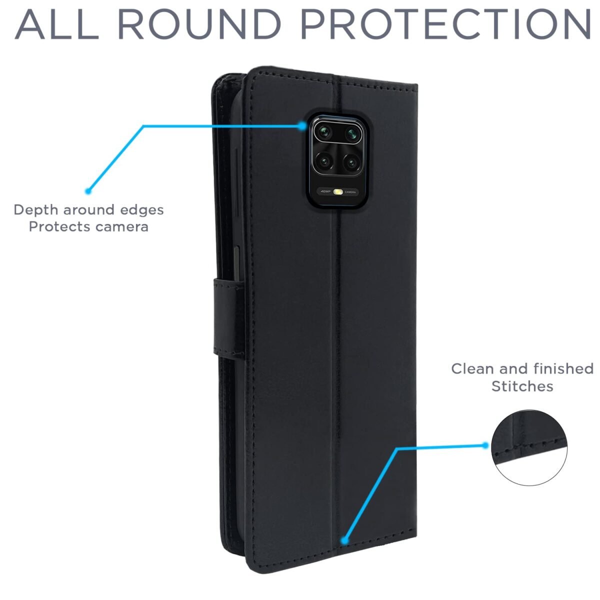 Redmi Note 9 Pro/Note 9 Pro Max/Poco M2 Pro/Redmi Note 10 Lite Flip Cover Leather Finish | Inside TPU with Card Pockets | Wallet Stand | Complete Protection Flip Case (Black)