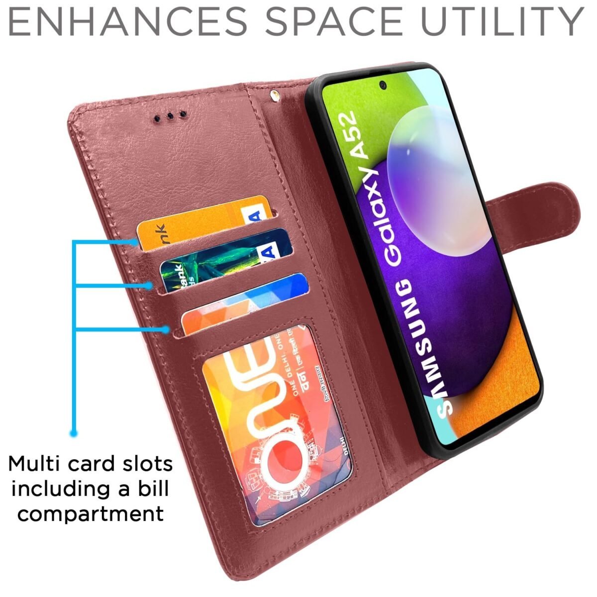 Samsung Galaxy A52 Vintage Flip Cover Leather Wallet Case & Cover Shockproof TPU for Samsung Galaxy A52 (Brown)