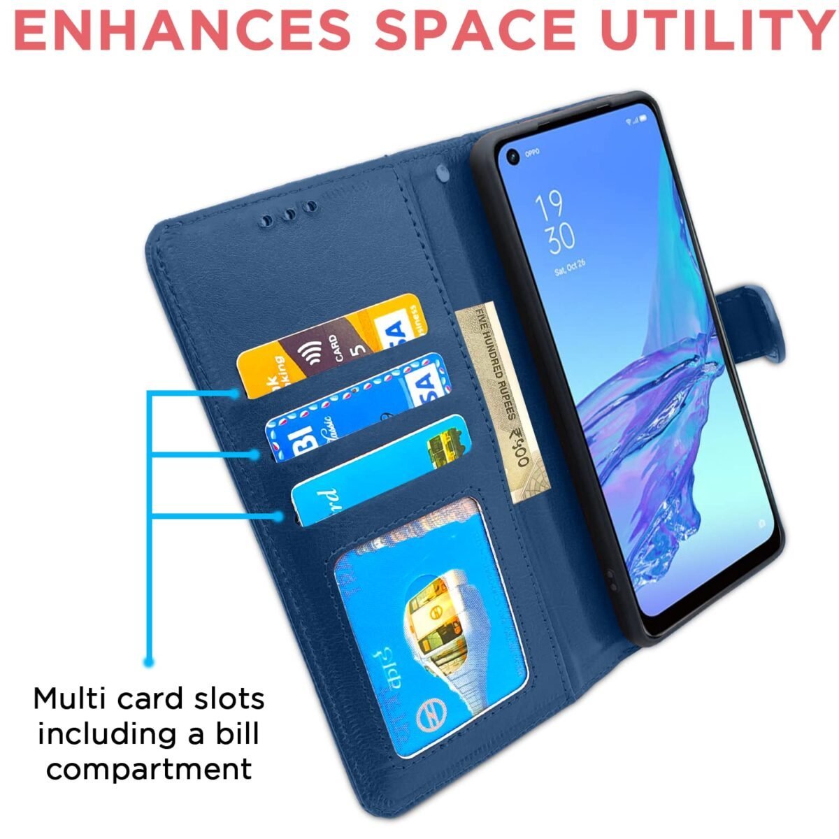 Oppo A53 Leather Flip Cover Wallet Case for Oppo A53 (Blue)