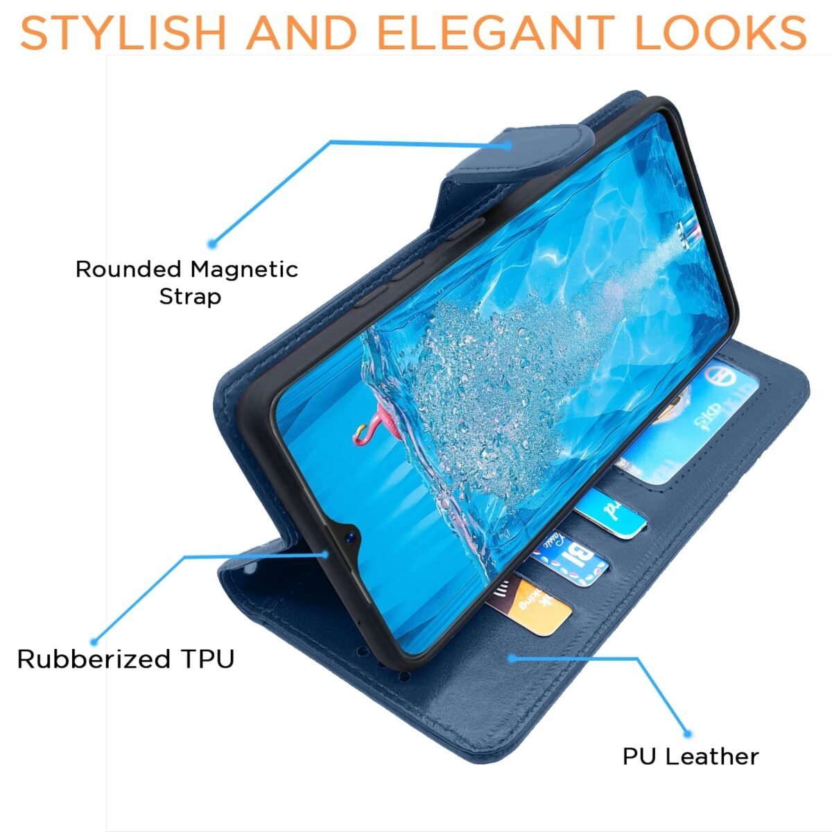 Oppo Realme 2/2 Pro/Realme U1 Flip Cover Magnetic Leather Wallet Case Shockproof TPU for Realme 2/2 Pro/Realme U1 (Blue)