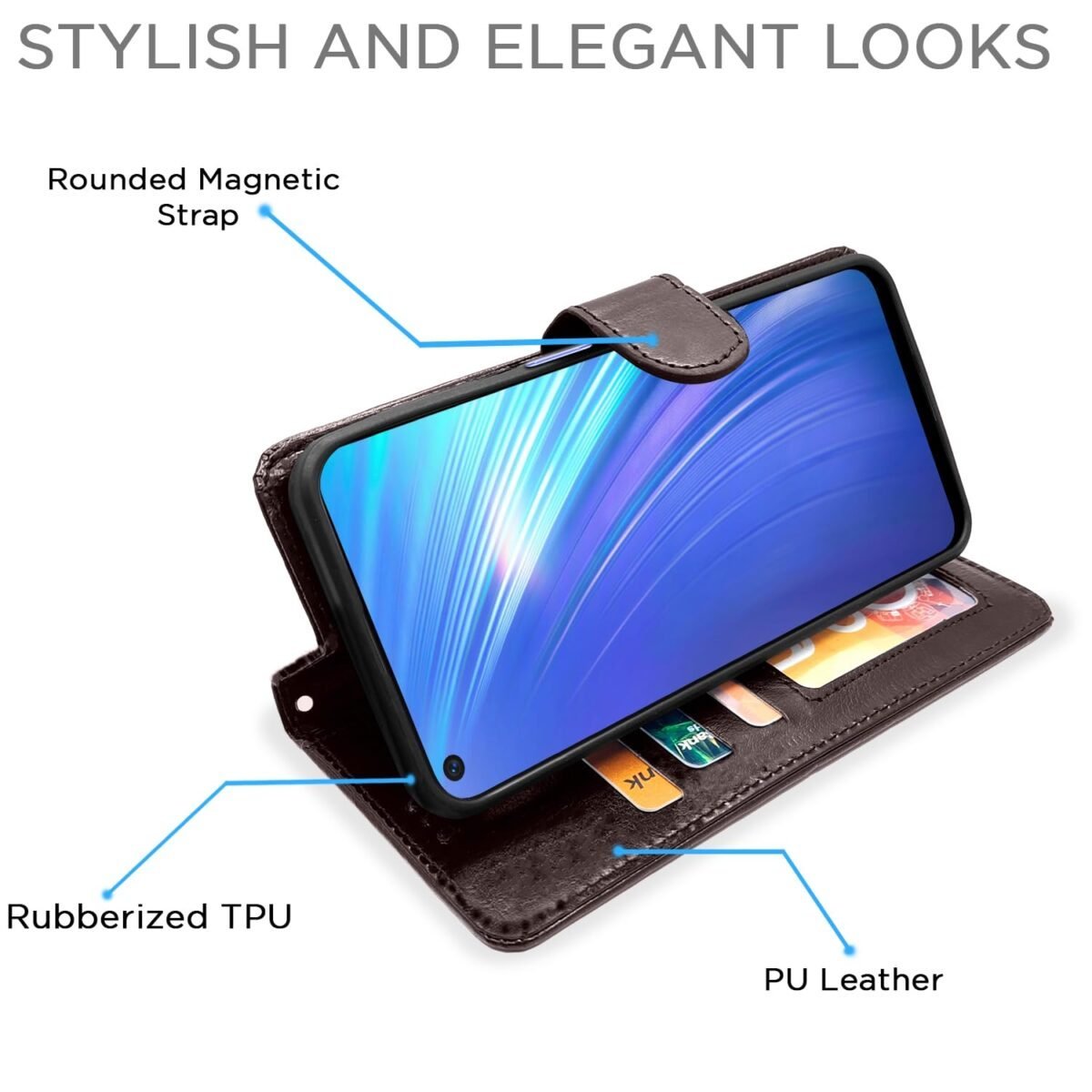 Realme 6 Flip Case Leather Finish | Inside TPU with Card Pockets | Wallet Stand and Shock Proof | Magnetic Closing | Complete Protection Flip Cover for Realme 6 (Coffee)