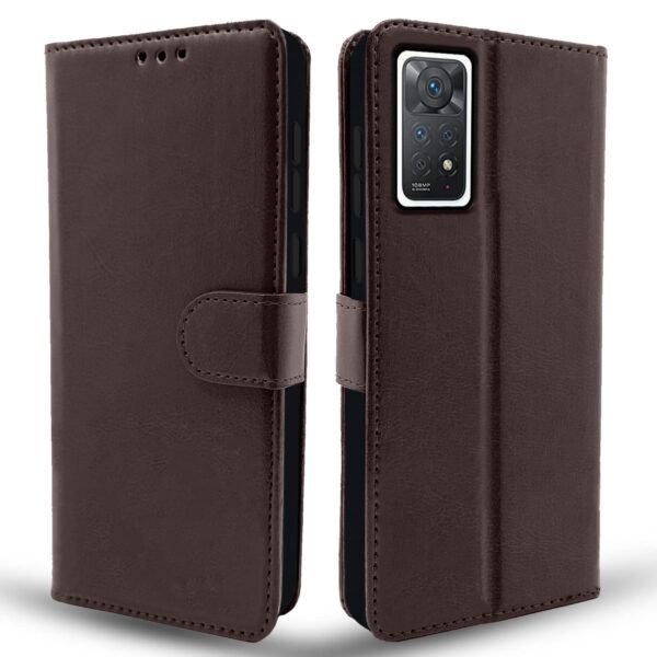 Mi Redmi Note 11 Pro/Note 11 Pro Plus 5G Flip Case Leather Finish | Inside TPU with Card Pockets | Wallet Stand and Shock Proof | Magnetic Closing | Complete Protection Flip Cover (Coffee)