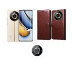 3 in 1 Combo Pack for Realme 11 Pro 5G – Flip Brown (Back Cover + Camera Lens Protector + Tempered Glass)