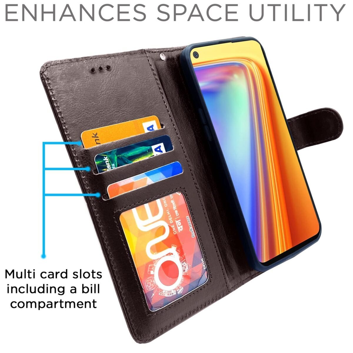 Flip Case Leather Finish | Inside TPU with Card Pockets | Wallet Stand and Shock Proof | Magnetic Closing | Complete Protection Flip Cover for Realme 7 / Narzo 30 4G / Narzo 20 Pro (Coffee)