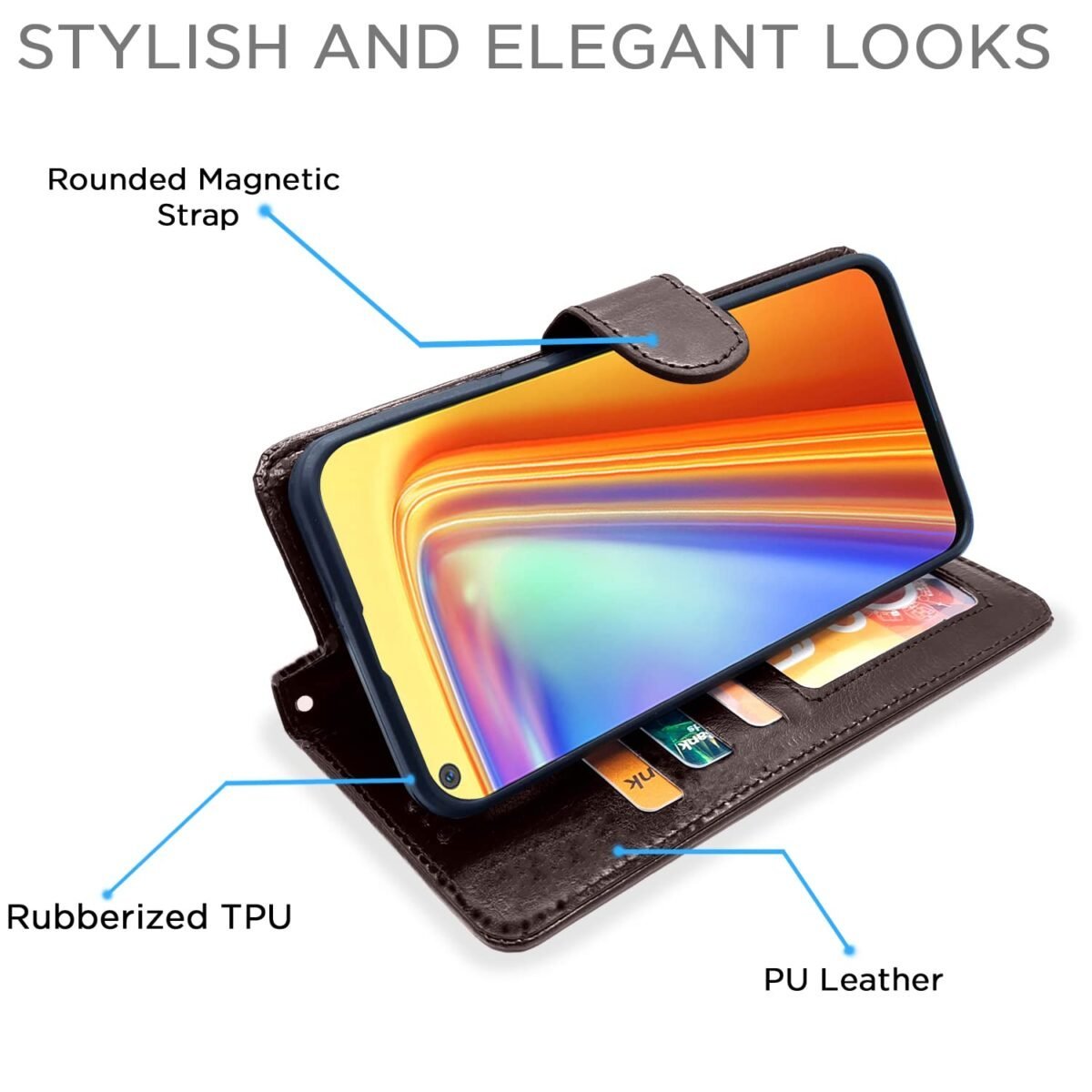Flip Case Leather Finish | Inside TPU with Card Pockets | Wallet Stand and Shock Proof | Magnetic Closing | Complete Protection Flip Cover for Realme 7 / Narzo 30 4G / Narzo 20 Pro (Coffee)