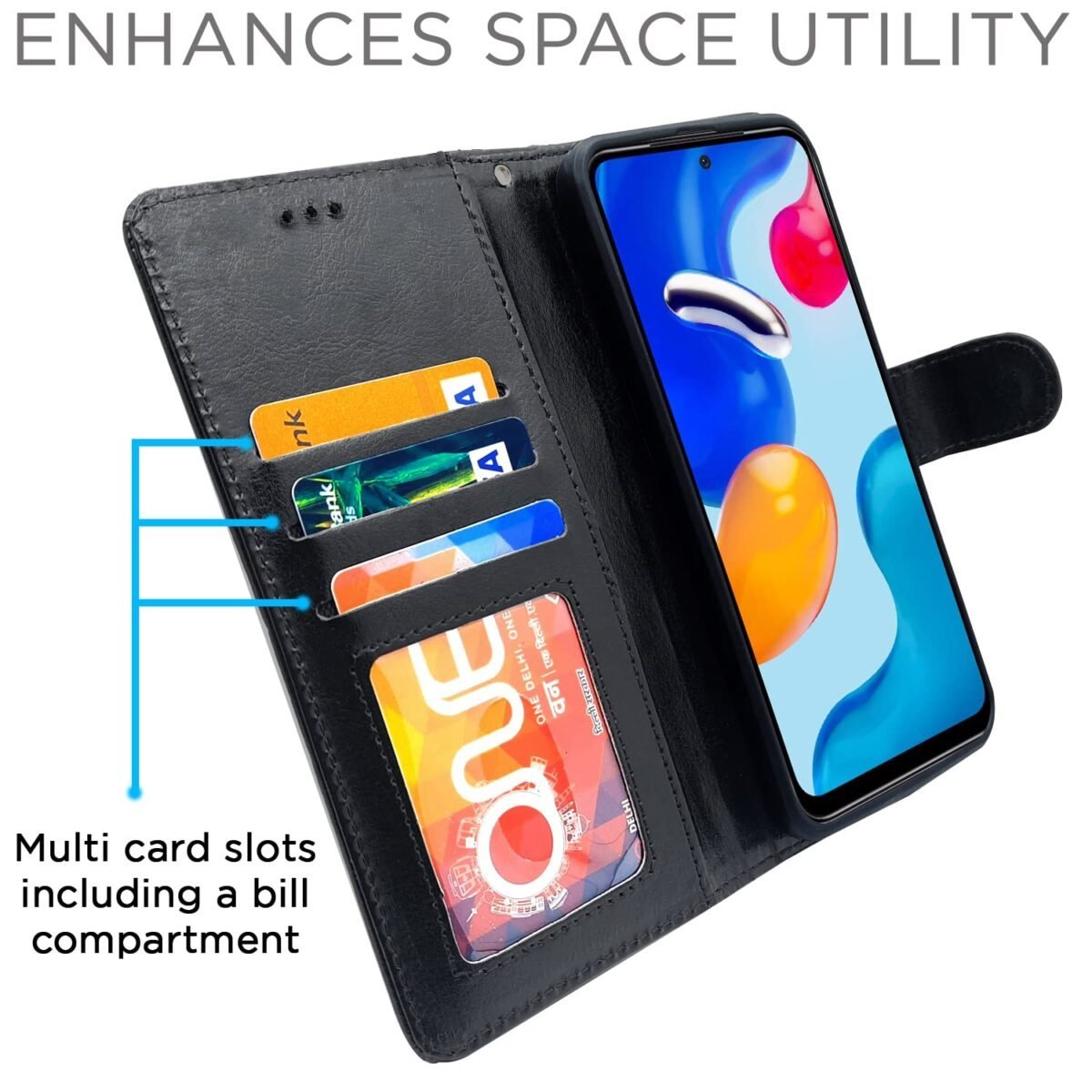 Mi Redmi Note 11 Pro/Pro Plus 5G Flip Cover | PU Leather Finish | 360 Protection | Wallet & Stand | Strong Magnetic Flip Case for Mi Redmi Note 11 Pro/Pro Plus 5G (Black)