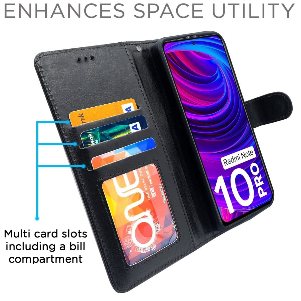 Mi Redmi Note 10 Pro/Note 10 Pro Max Flip Case | Vintage Leather Finish | Inside TPU | Wallet Stand | Magnetic Closing | Flip Cover for Mi Redmi Note 10 Pro/Note 10 Pro Max (Black)