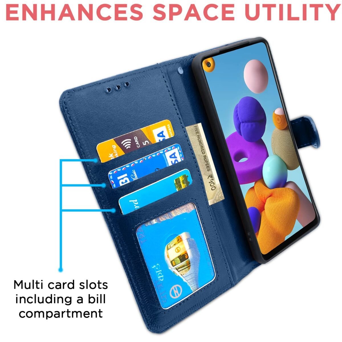 Samsung Galaxy A21s Flip Cover Magnetic Leather Wallet Case Shockproof TPU for Samsung Galaxy A21s (Blue)