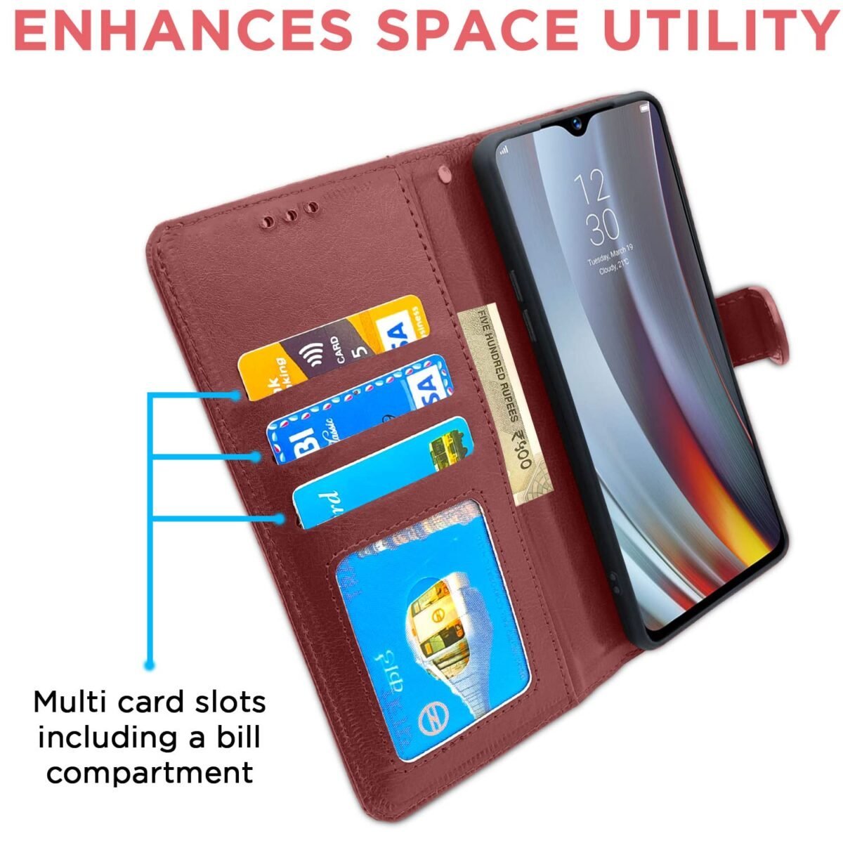 Flip Cover Leather Finish | Inside TPU with Card Pockets | Complete Protection Button Flip for Realme Narzo 70x 5G / N65 / Realme 13/12/12X 5G/C65 (Blue)