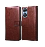 3 in 1 Combo Pack for Oppo A78 5G – Flip Brown (Back Cover + Camera Lens Protector + Tempered Glass)