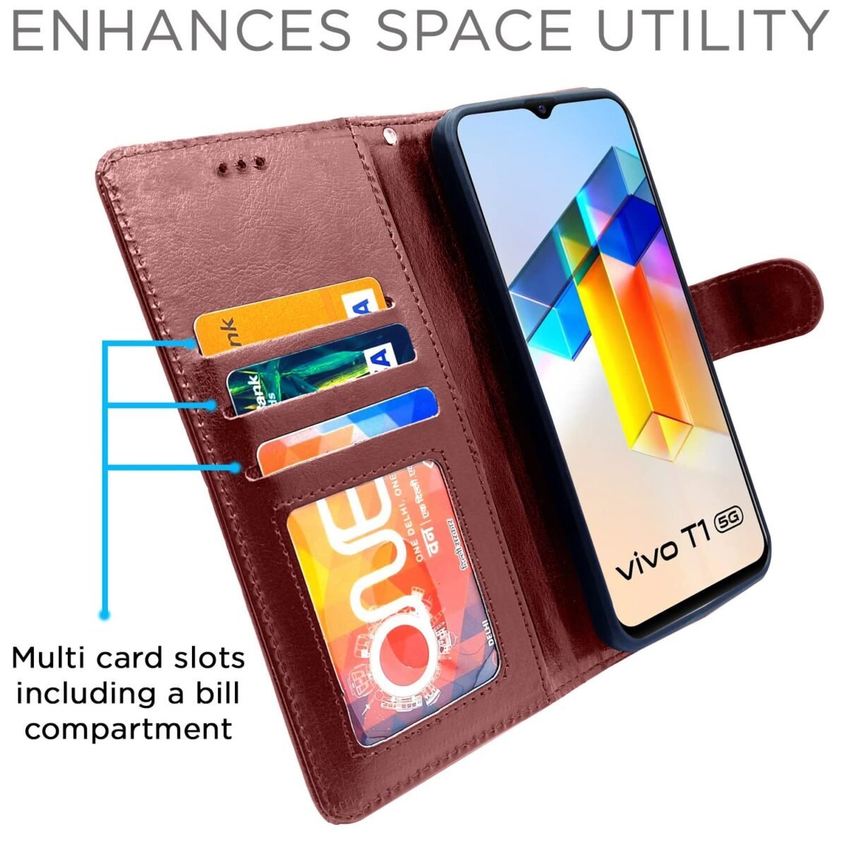 Vivo T1 5G / Vivo Y75 5G / iQOO Z6 5G Flip Cover | PU Leather Finish | 360 Protection | Wallet & Stand | Strong Magnetic Flip Case for Vivo T1 5G / Vivo Y75 5G / iQOO Z6 5G (Brown)