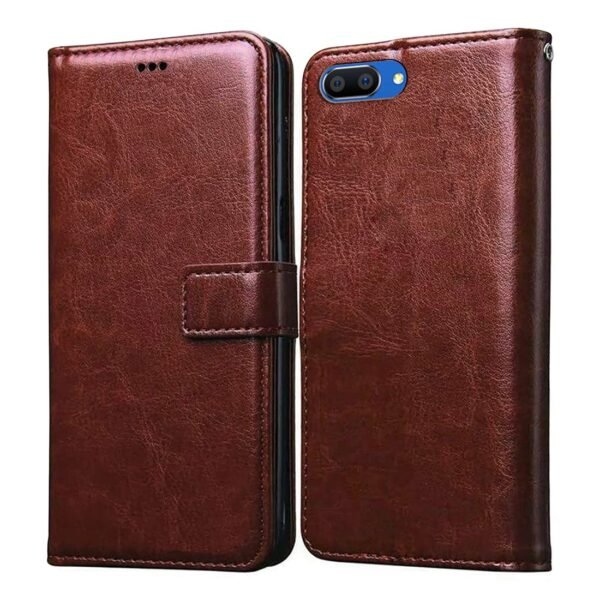 Flip Cover for Realme C1 | Premium Leather Finish | Inbuilt Pockets & Stand | Flip Case for Realme C1 (Brown)