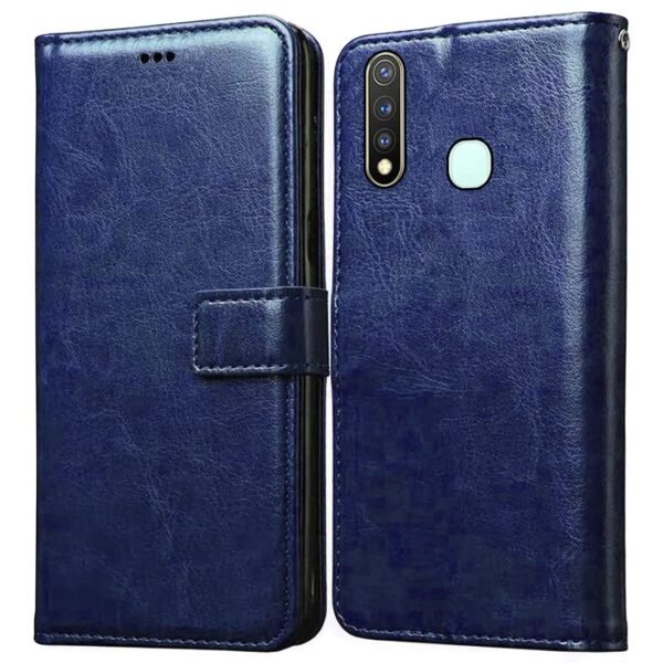 Flip Cover for Vivo Y19 / Vivo U3 / Vivo U20 | Premium Leather Finish | Inbuilt Pockets & Stand | Flip Case for Vivo Y19 / Vivo U3 / Vivo U20 (Blue)