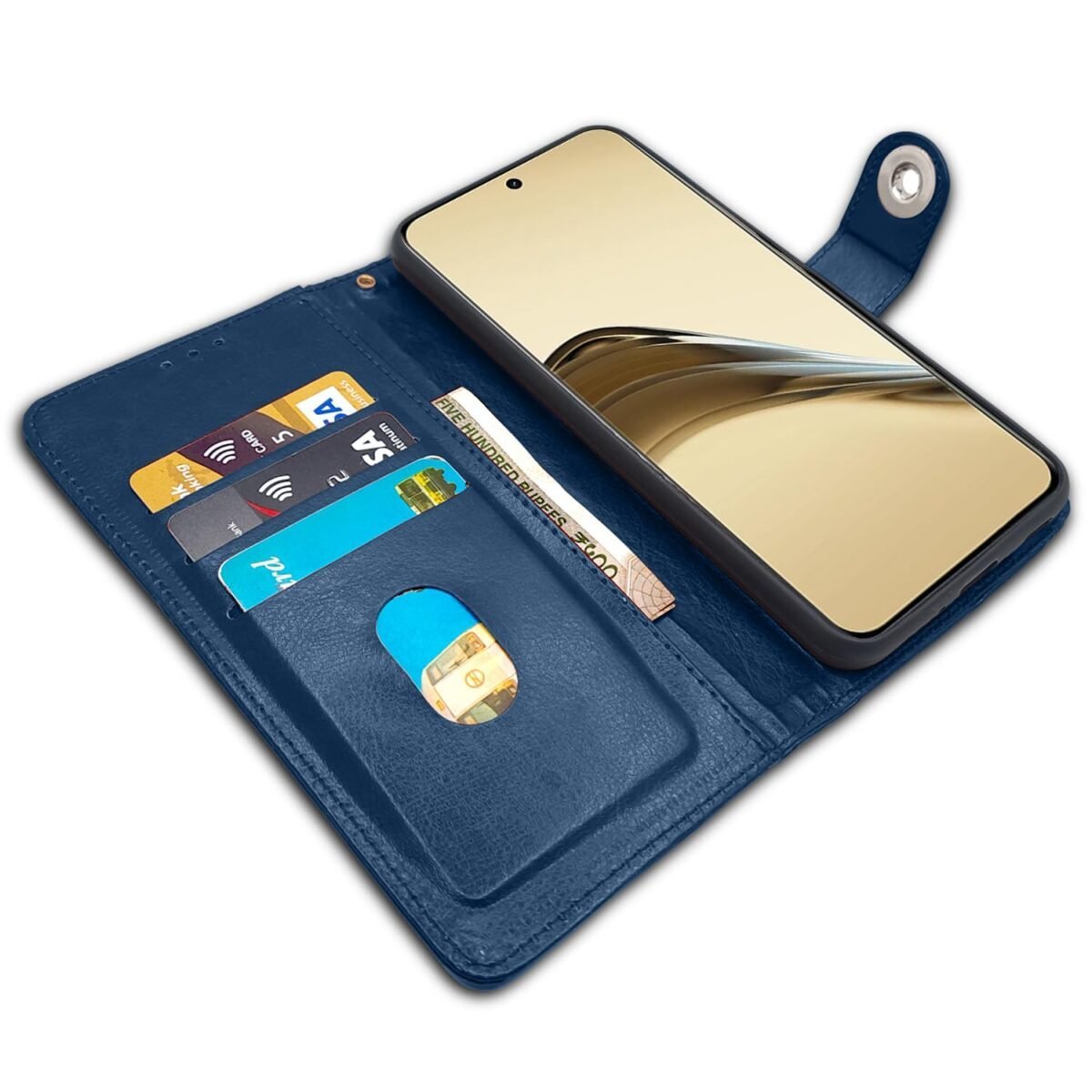 Flip Cover Leather Finish | Inside TPU with Card Pockets | Wallet Stand and Shock Proof | Complete Protection Button Flip Case for Realme 13 Pro 5G / Realme 13 Pro Plus 5G (Blue)
