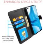 Oppo F17 Pro Flip Case Leather Finish | Inside TPU with Card Pockets | Wallet Stand and Shock Proof | Magnetic Closing | Complete Protection Flip Cover for Oppo F17 Pro (Black)