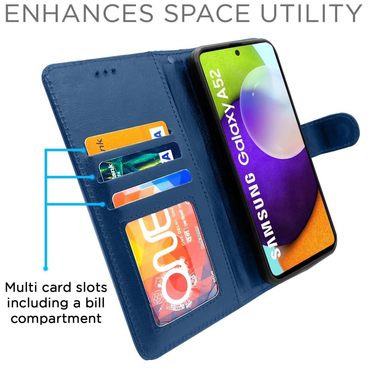 Samsung Galaxy A52 Vintage Flip Cover Leather Wallet Case & Cover Shockproof TPU Samsung Galaxy A52 (Blue)