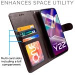 Vivo Y22 Flip Case Leather Finish | Inside TPU with Card Pockets | Wallet Stand and Shock Proof | Magnetic Closing | Complete Protection Flip Cover for Vivo Y22 (Coffee)