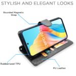 Oppo F23 5G Flip Cover Leather Finish | Inside TPU with Card Pockets | Wallet Stand and Shock Proof | Complete Protection Flip Case (Black)
