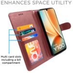 Vivo Y100 5G Flip Cover Leather Finish | Inside TPU with Card Pockets | Wallet Stand and Shock Proof | Complete Protection Flip Case (Brown)