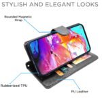 Samsung Galaxy A70 / A70s Flip Case Leather Finish | Inside TPU with Card Pockets | Wallet Stand and Shock Proof | Magnetic Closing | Complete Protection Flip Cover (Black)