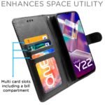 Vivo Y22 Flip Case Leather Finish | Inside TPU with Card Pockets | Wallet Stand and Shock Proof | Magnetic Closing | Complete Protection Flip Cover for Vivo Y22 (Black)