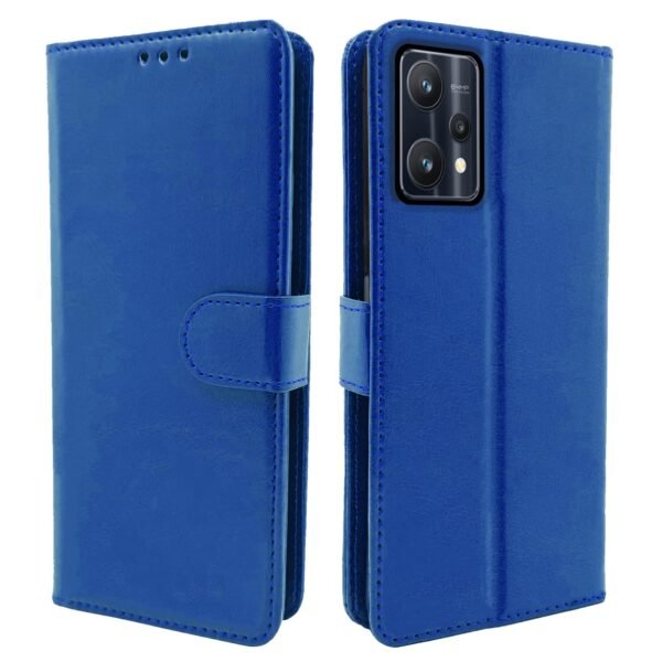Realme 9 Pro Flip Case Leather Finish | Inside TPU with Card Pockets | Wallet Stand and Shock Proof | Magnetic Closing | Complete Protection Flip Cover for Realme 9 Pro (Blue)