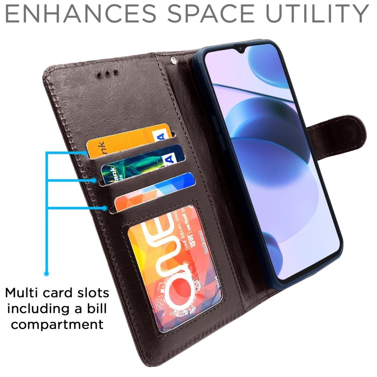 Realme C35 Flip Case Leather Finish | Inside TPU with Card Pockets | Wallet Stand and Shock Proof | Magnetic Closing | Complete Protection Flip Cover for Realme C35 (Coffee)