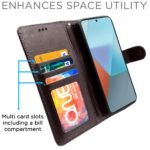 Redmi Note 13 5G Flip Cover Leather Finish | Inside TPU with Card Pockets | Wallet Stand and Shock Proof | Complete Protection Flip Case (Coffee)